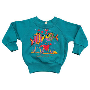 90s Carolina Beach NC Youth Fish Crewneck Sweatshirt